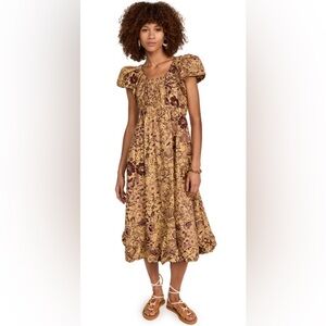 ULLA JOHNSON
Nanette Fit-&-Flare Puff-Sleeve Midi Dress In Amber NWT